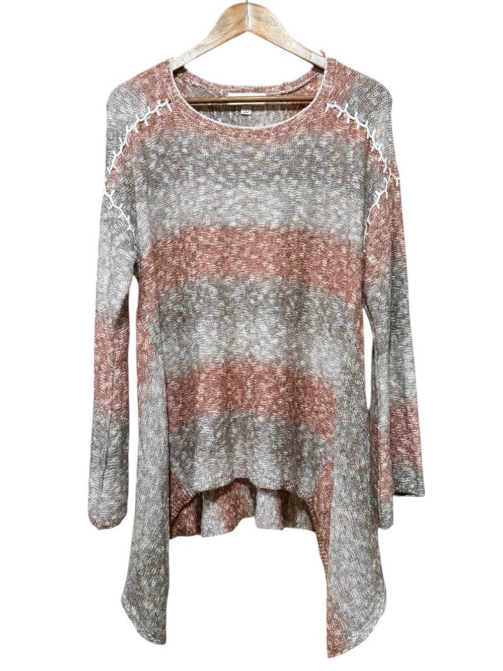 Knox Rose Striped Rust and Gray Knit Hi-Low Sweater Size Large